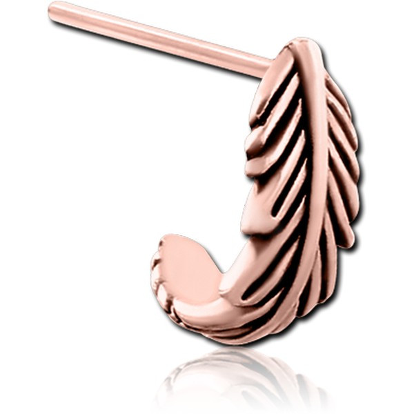 ROSE GOLD PVD COATED SURGICAL STEEL STRAIGHT WRAP AROUND NOSE STUD - FEATHER