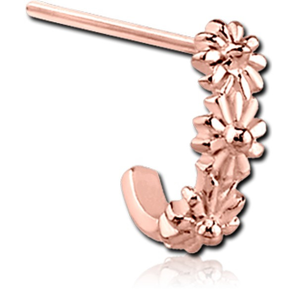 ROSE GOLD PVD COATED SURGICAL STEEL STRAIGHT WRAP AROUND NOSE STUD THREE FLOWERS