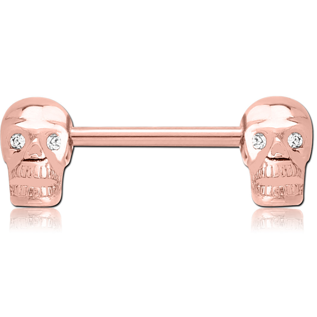 316L ROSE GOLD PVD COATED SURGICAL STEEL JEWELED NIPPLE SHIELD - SKULLS