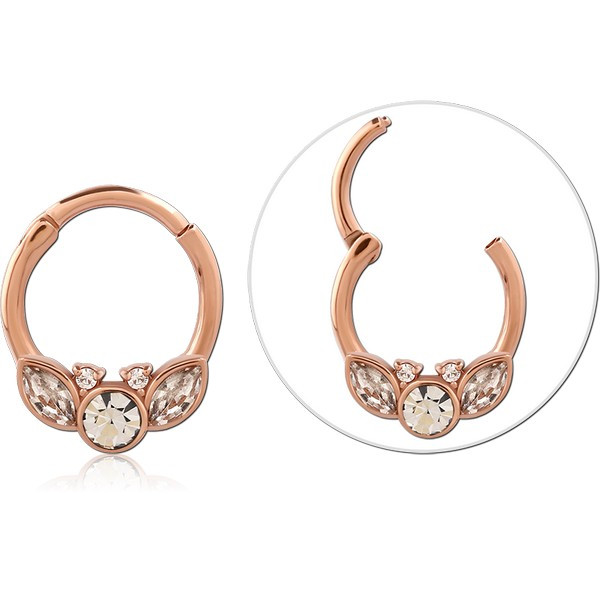 ROSE GOLD PVD COATED SURGICAL STEEL JEWELED HINGED SEGMENT RING