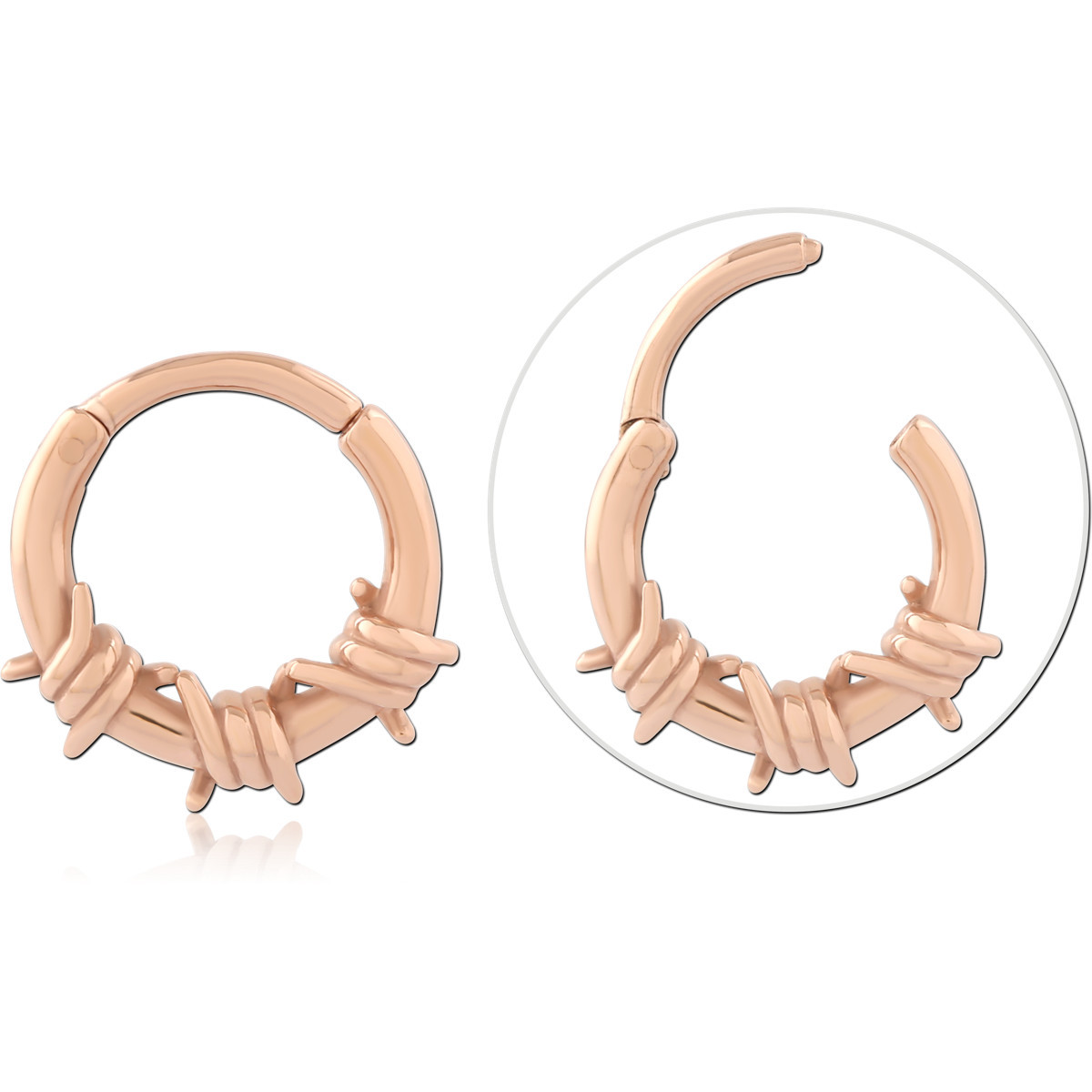 316L ROSE GOLD PVD COATED SURGICAL STEEL HINGE SEGMENT RING BARBED WIRE