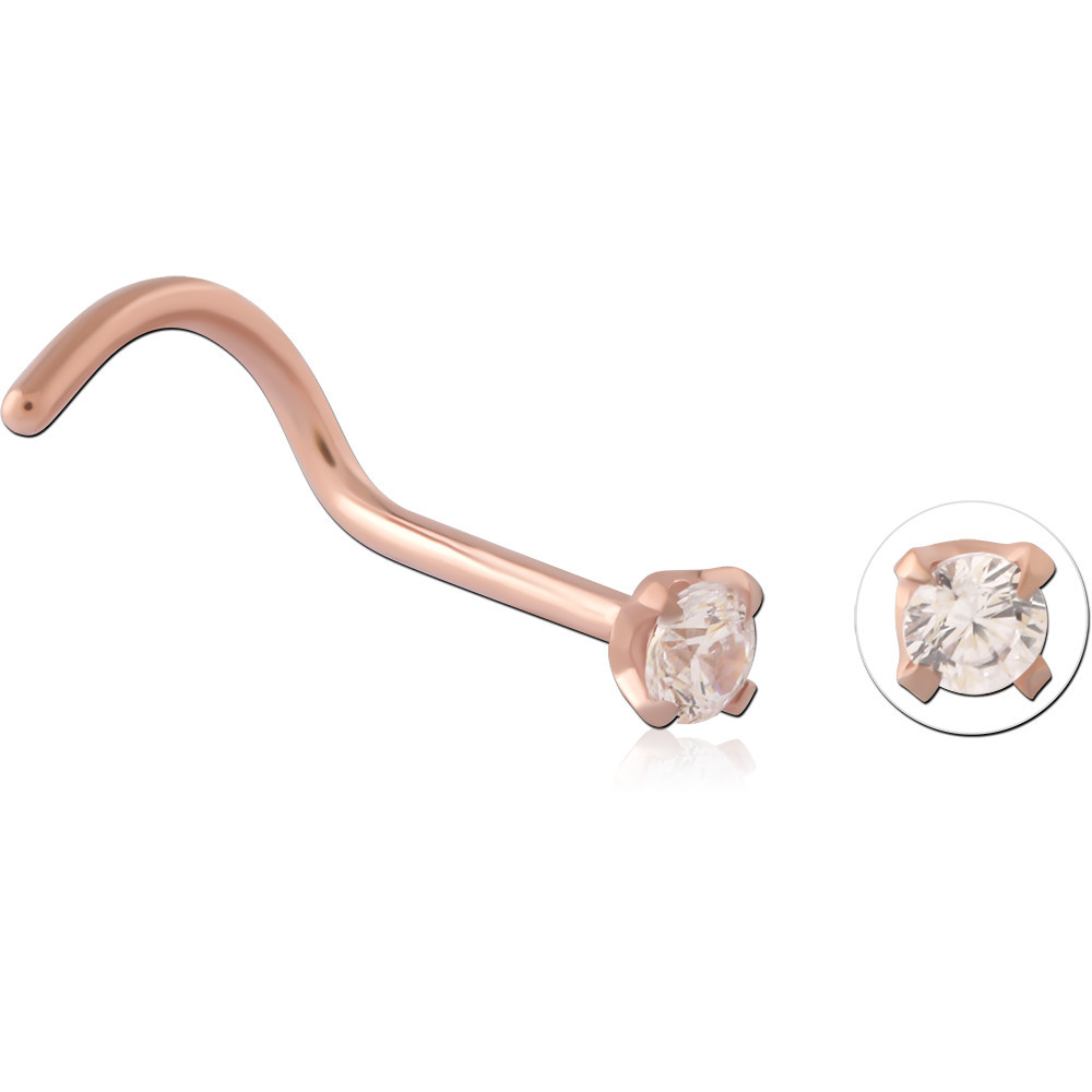 ROSE GOLD PVD COTED TITANIUM CURVED PRONG SET 2.5MM JEWELED NOSE STUD