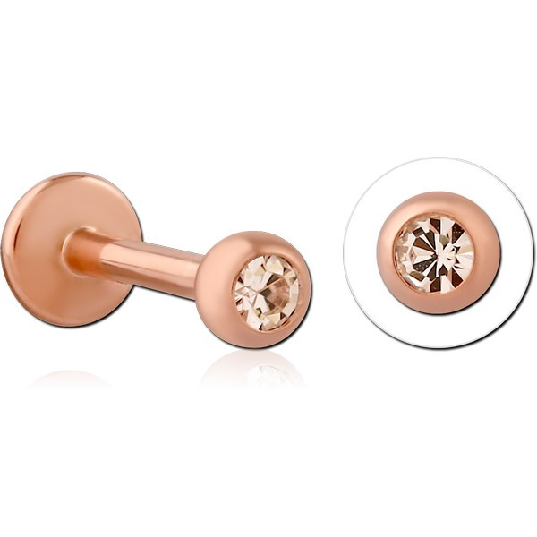 ROSE GOLD PVD COATED TITANIUM INTERNALLY THREADED JEWELED MICRO LABRET