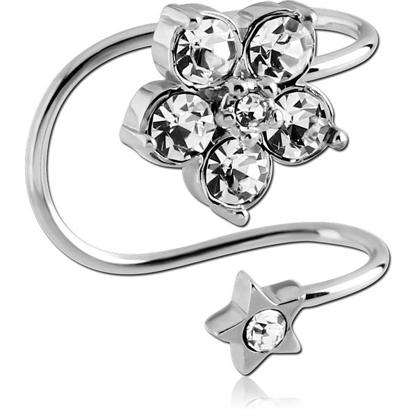 SURGICAL STEEL JEWELLED EAR CUFF - FLOWER AND STAR