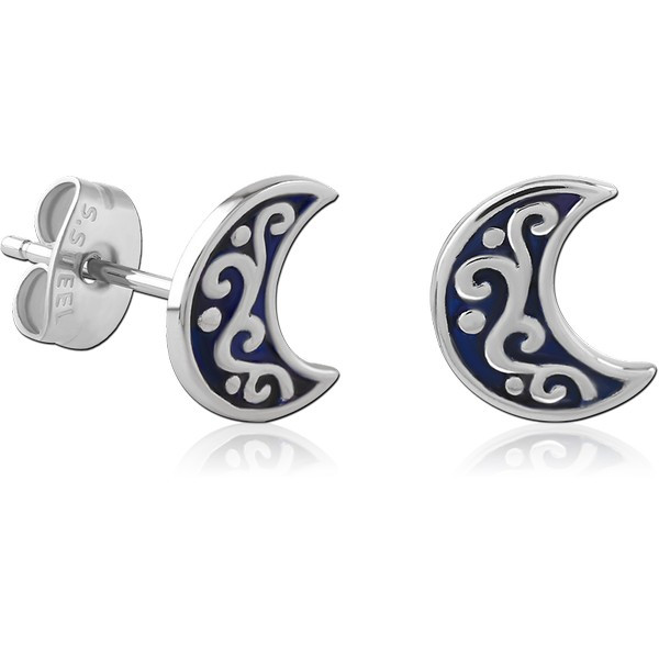 SURGICAL STEEL EAR STUDS PAIR - MOON