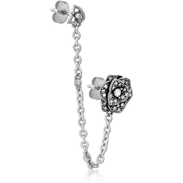 SURGICAL STEEL JEWELED EAR STUDS WITH CONNECTING CHAIN