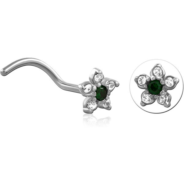SURGICAL STEEL CURVED JEWELLED NOSE STUD - FLOWER