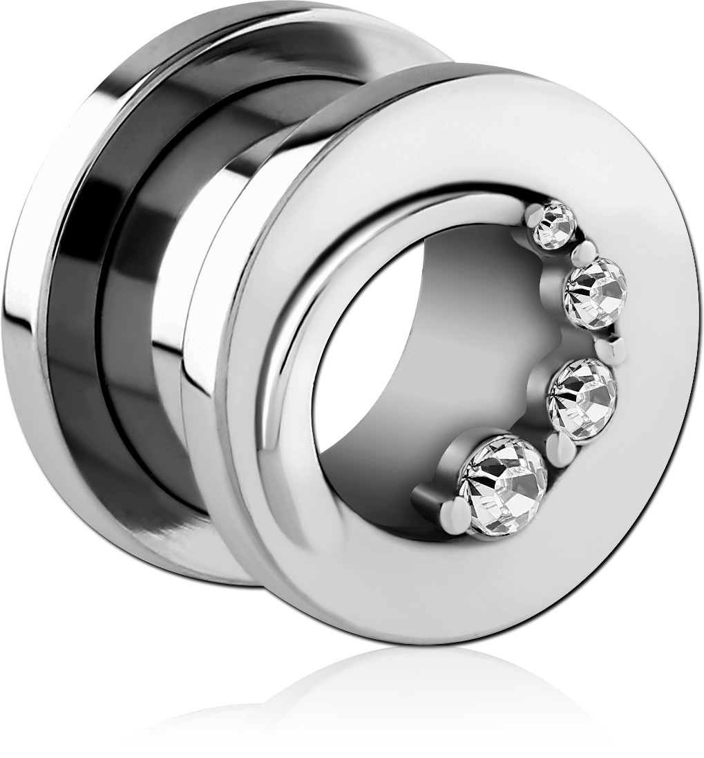 STAINLESS STEEL THREADED TUNNEL WITH SURGICAL STEEL JEWELED TOP