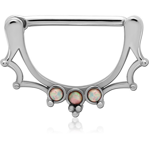SURGICAL STEEL PRONG SET SYNTHETIC OPAL NIPPLE CLICKER