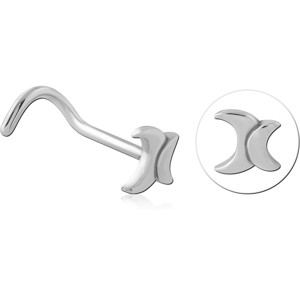 316L SURGICAL STEEL CURVED NOSE STUD DOUBLE CRESCENT MOON DESIGN TOP