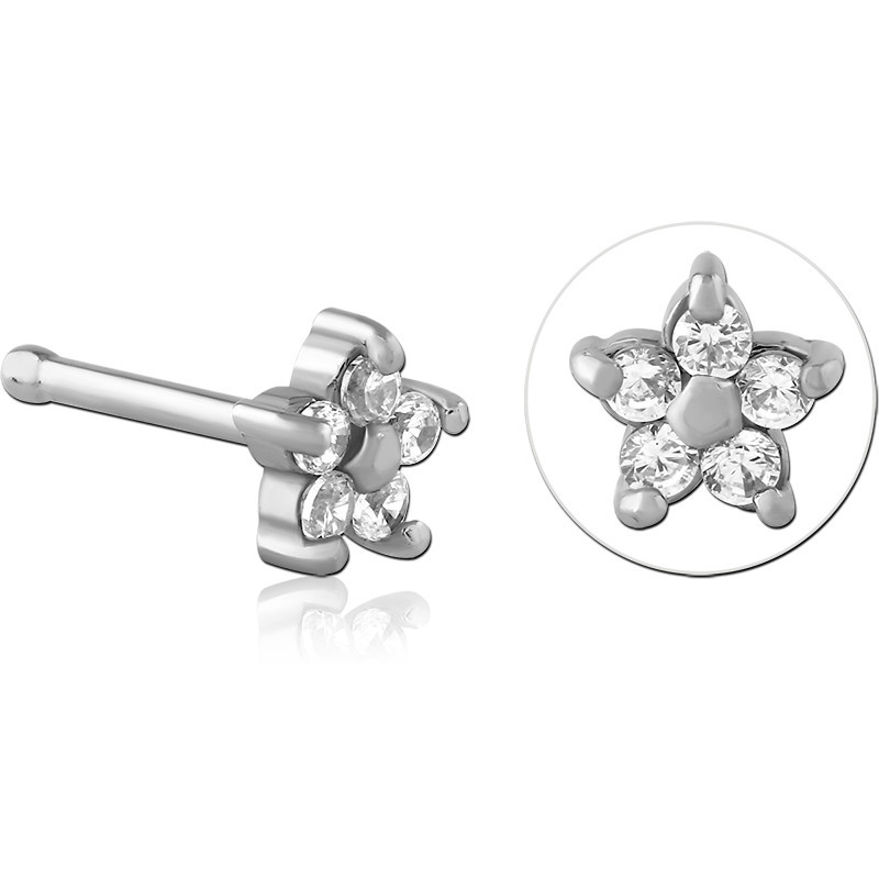 316L SURGICAL STEEL NOSE BONE STUD FLOWER CLUSTER CLEAR GEMS