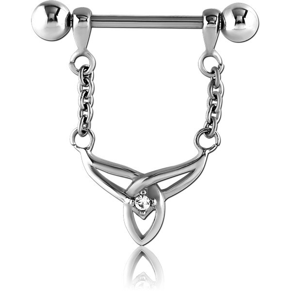 SURGICAL STEEL JEWELLED NIPPLE SHIELD - TRIQUETRA WITH CHAIN