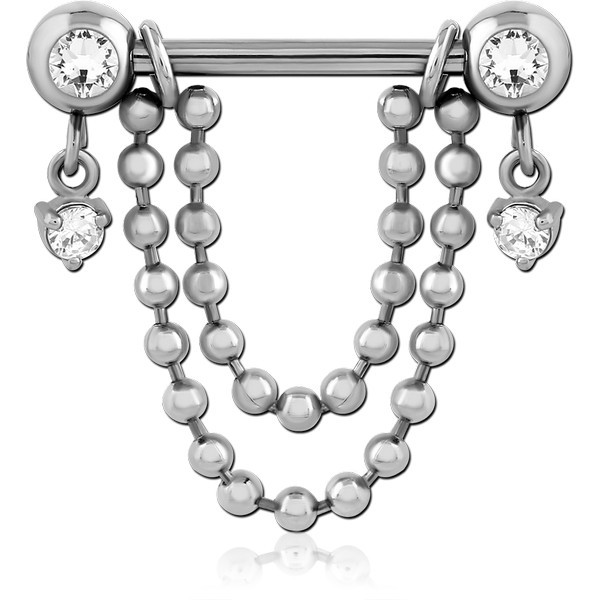 SURGICAL STEEL JEWELED NIPPLE BAR WITH CHAIN