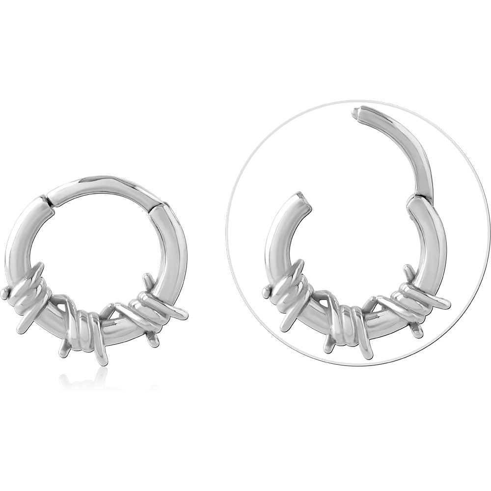 316L SURGICAL STEEL HINGED SEGMENT RING TEXTURED WRAPPED WIRE DESIGN