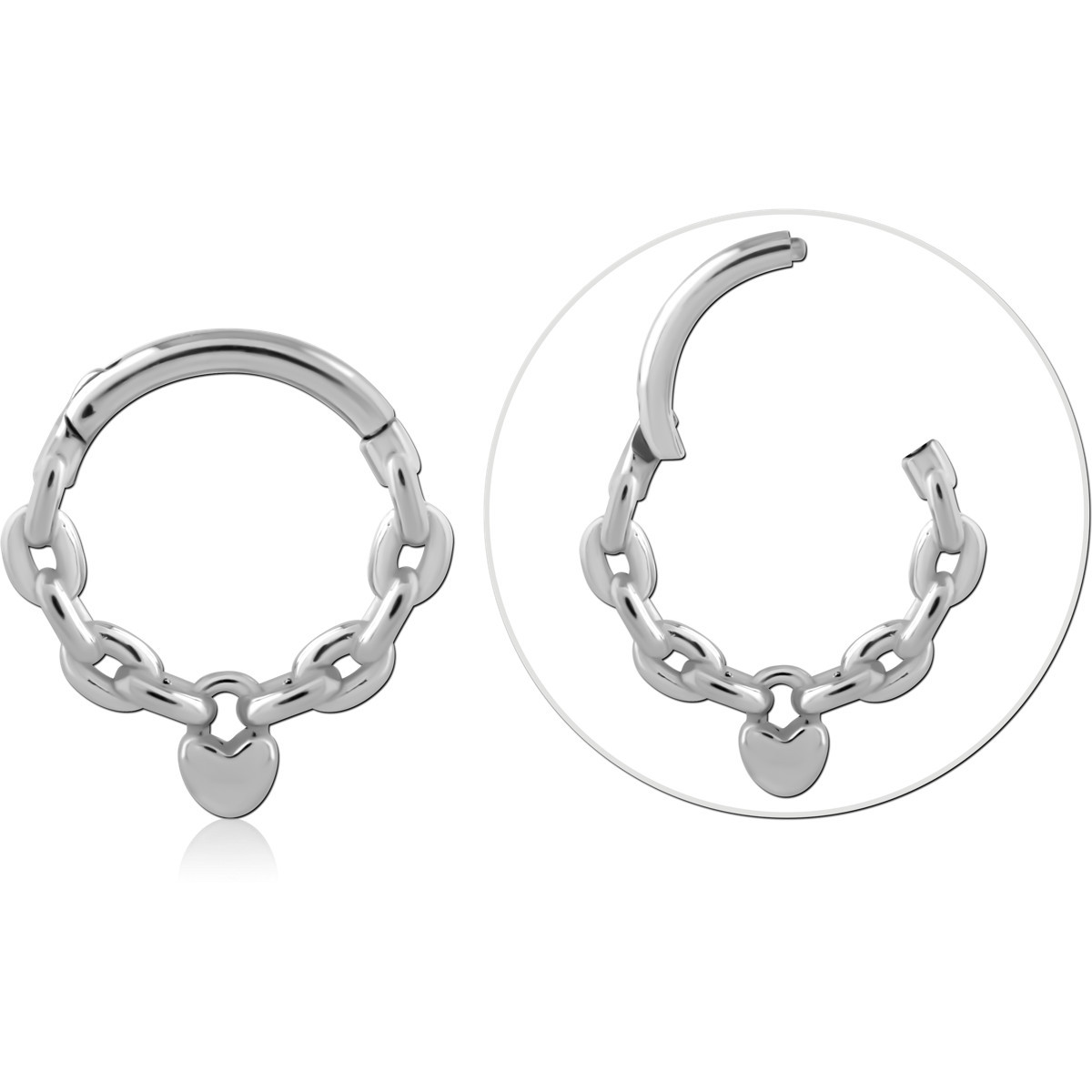 316L SURGICAL STEEL HINGE SEGMENT RING CHAIN LINK DESIGN WITH HEART CHARM