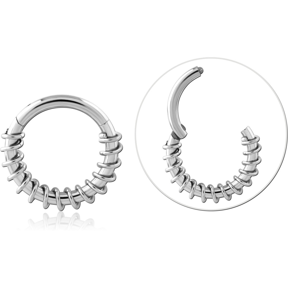 316L SURGICAL STEEL HINGE SEGMENT RING COILED WRAP SPIRAL DESIGN