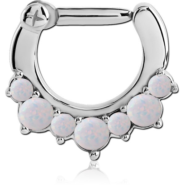 SURGICAL STEEL ROUND SYNTHETIC OPAL HINGED SEPTUM CLICKER