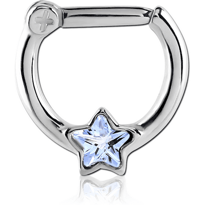 SURGICAL STEEL STAR JEWELED HINGED SEPTUM CLICKER RING