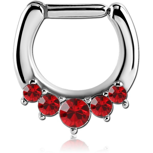 SURGICAL STEEL ROUND JEWELED HINGED SEPTUM CLICKER RING