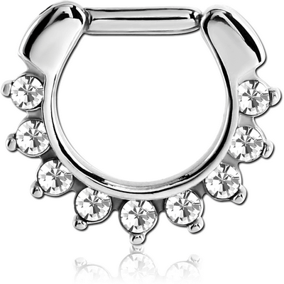 SURGICAL STEEL ROUND JEWELED HINGED SEPTUM CLICKER RING