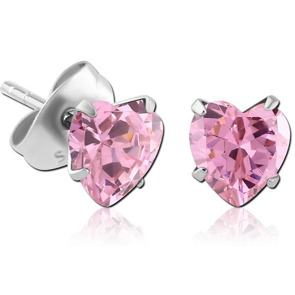 SURGICAL STEEL HEART PRONG SET JEWELLED EAR STUDS PAIR