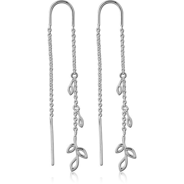 STERLING SILVER 925 CHAIN EARRINGS PAIR - LEAVES