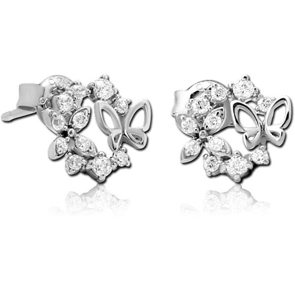 STERLING SILVER 925 JEWELLED EAR STUDS PAIR