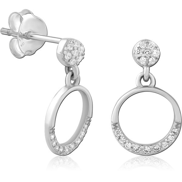 STERLING SILVER 925 JEWELED EAR STUDS PAIR - CIRCLE