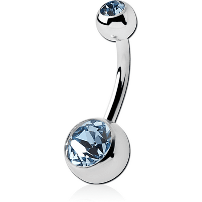 ANODISED TITANIUM DOUBLE SWAROVSKI CRYSTAL JEWELED NAVEL BANANA