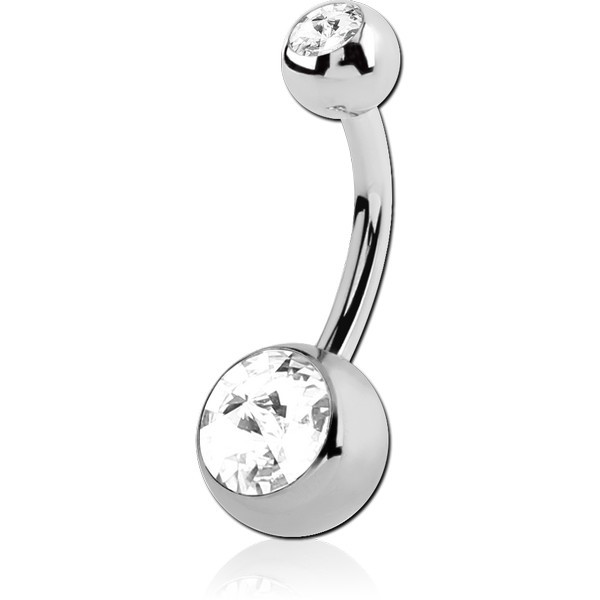 TITANIUM DOUBLE PREMIUM CRYSTAL JEWELLED NAVEL BANANA WITH RIVOLI STONE