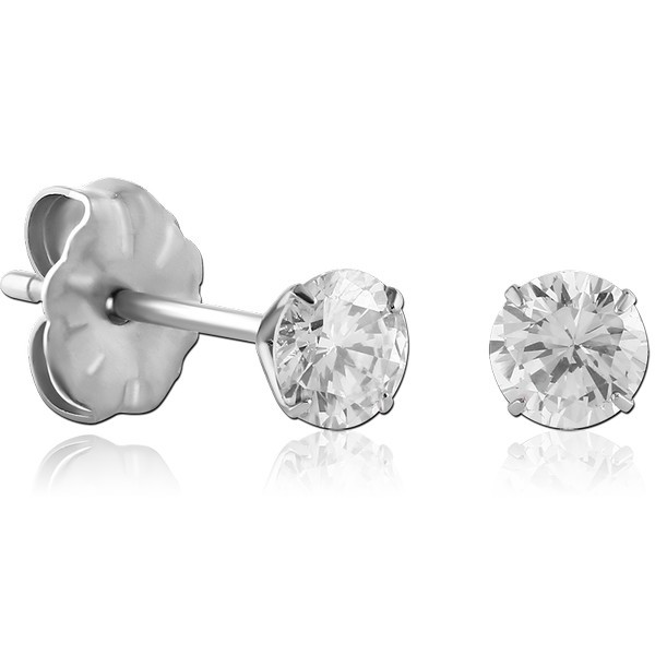 PAIR OF TITANIUM ROUND PRONG SET JEWELLED EAR STUDS