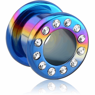 ANODISED TITANIUM JEWELED ROUND-EDGE THREADED TUNNEL