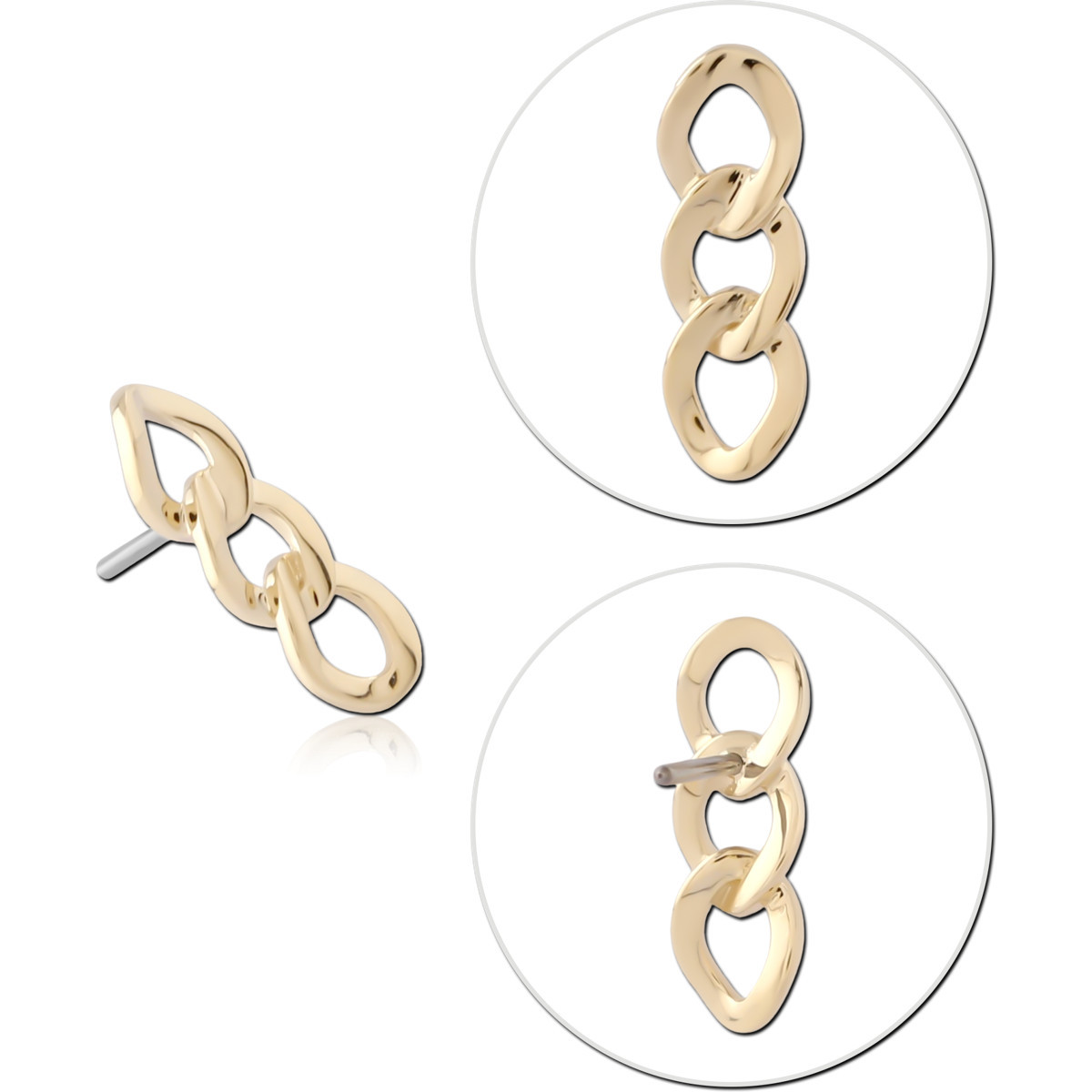 14K YELLOW GOLD INTERLOCKING TRIPLE LINK TOP WITH TITANIUM THREADLESS PIN