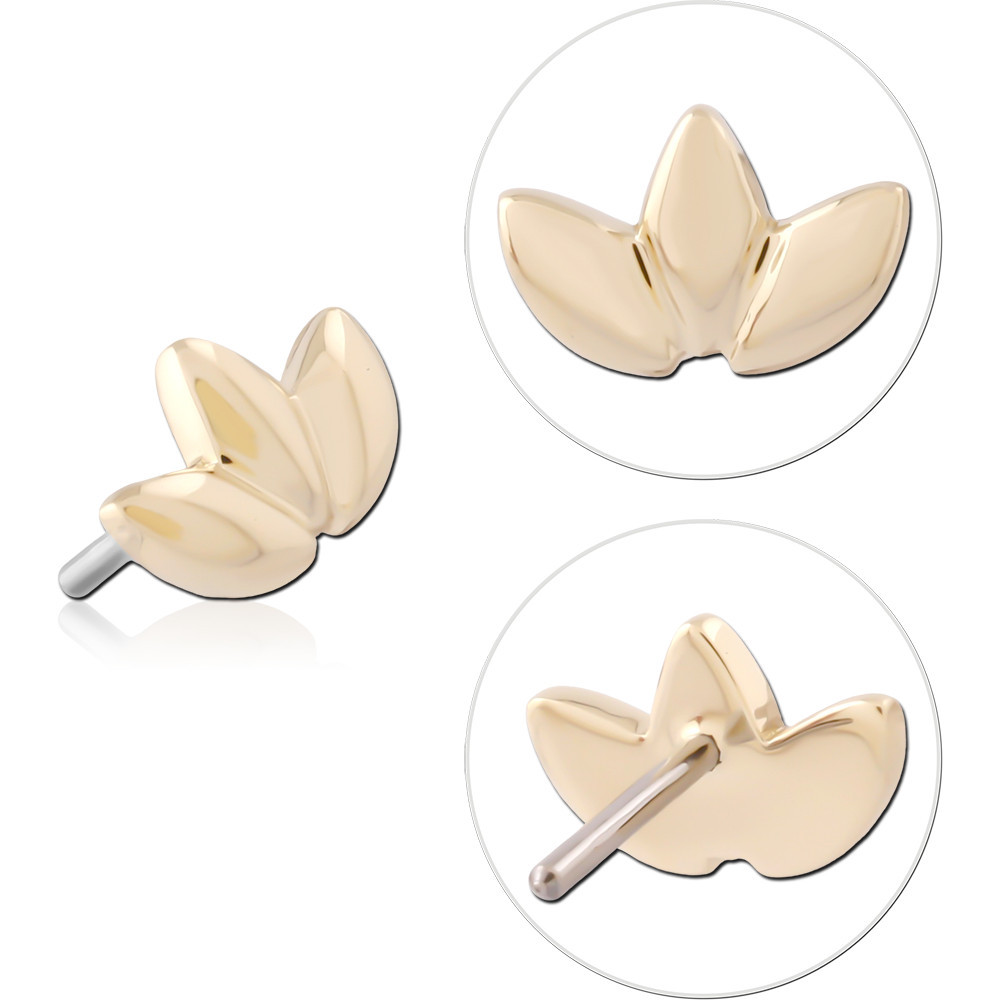 14K YELLOW GOLD TOP WITH TITANIUM THREADLESS PIN TRIPLE LEAF