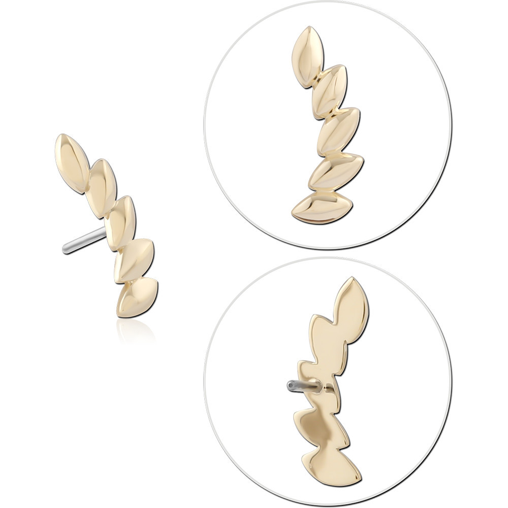 14K YELLOW GOLD THREADLESS TOP RIGHT CURVED MARQUISE LEAF CLUSTER