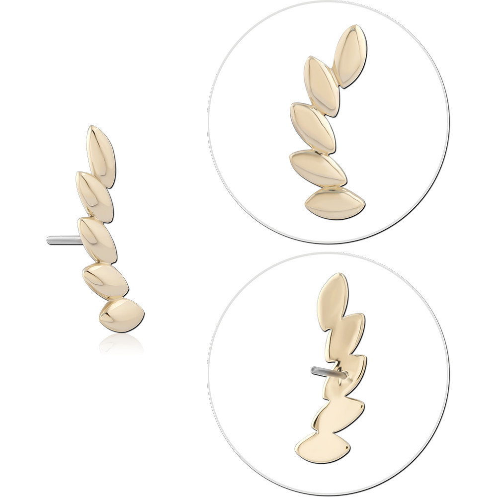 14K YELLOW GOLD THREADLESS TOP LEFT STACKED MARQUISE LEAF CLUSTER