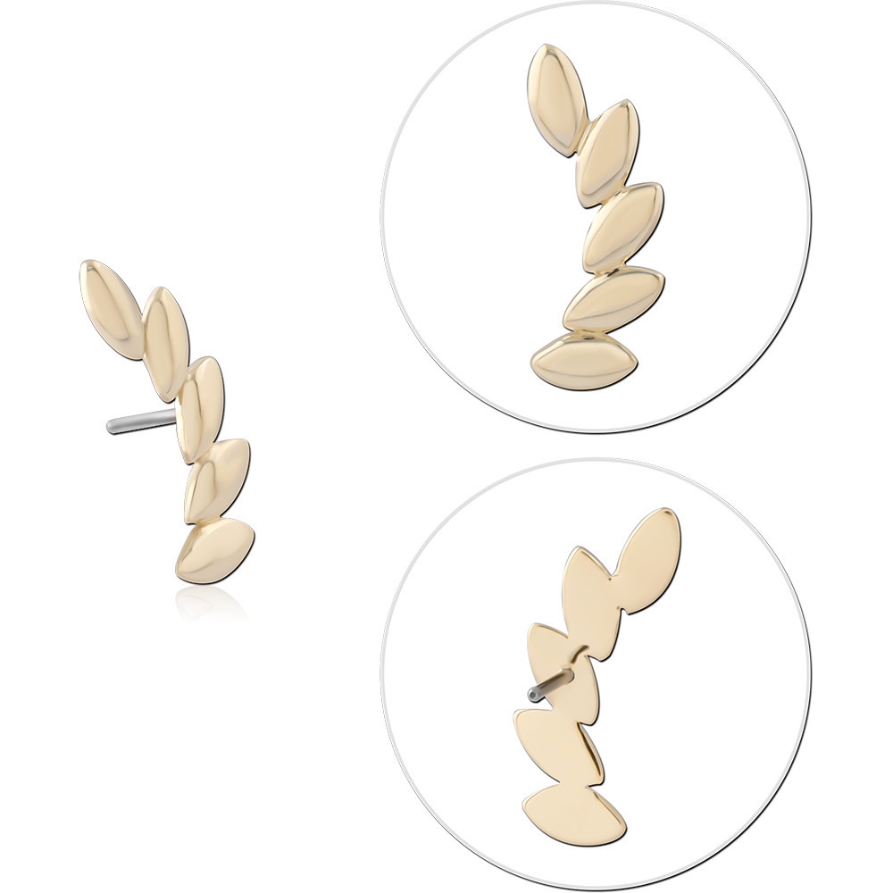 14K YELLOW GOLD THREADLESS TOP RIGHT STACKED MARQUISE LEAF CLUSTER