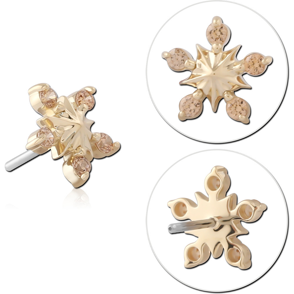 14K YELLOW GOLD TOP WITH TITANIUM THREADLESS PIN SNOWFLAKE GEM