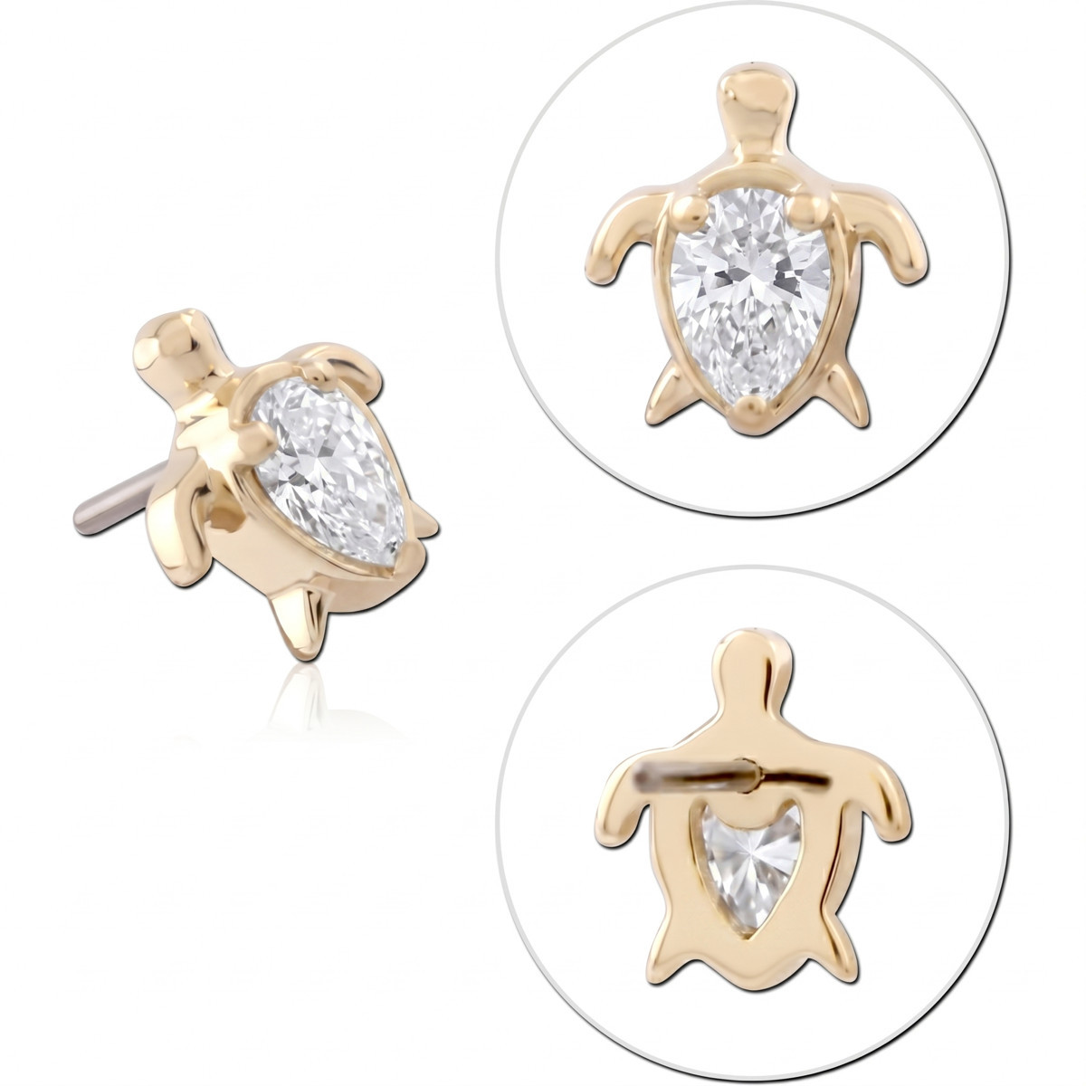 14K YELLOW GOLD TOP WITH TITANIUM THREADLESS PIN TURTLE PEAR GEM