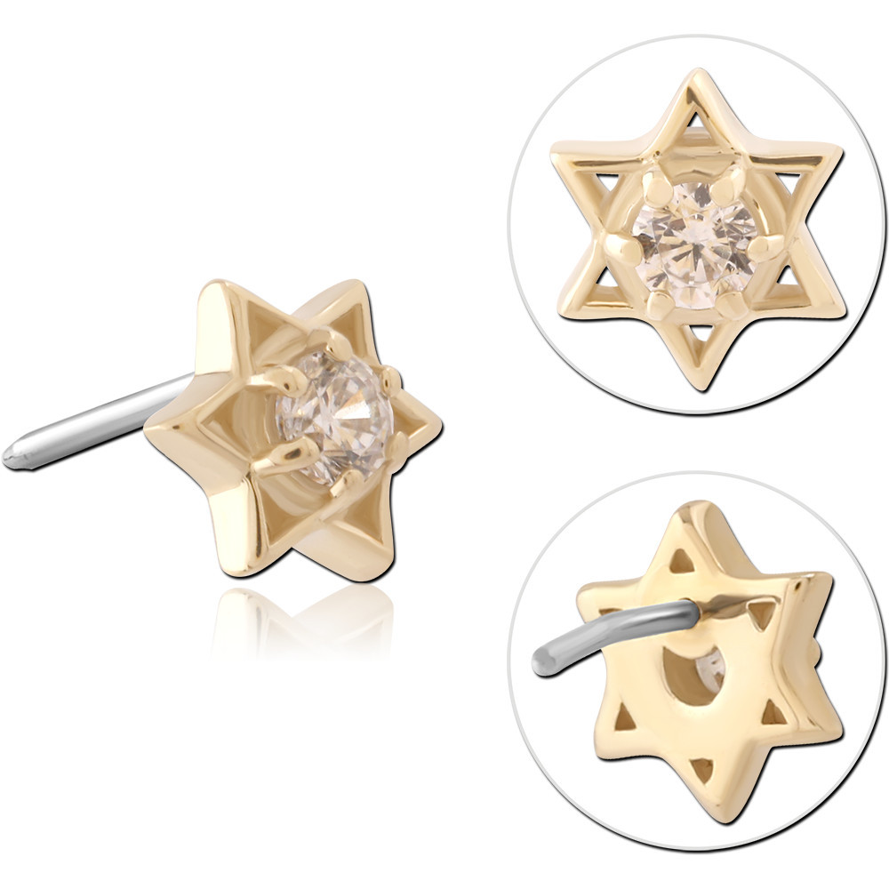 14K YELLOW GOLD THREADLESS ATTACHMENT SIX-POINT STAR SINGLE PRONG SET GEM