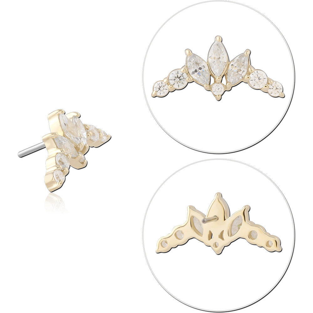 14K YELLOW GOLD MARQUISE CROWN GEM CLUSTER TOP WITH TITANIUM THREADLESS PIN