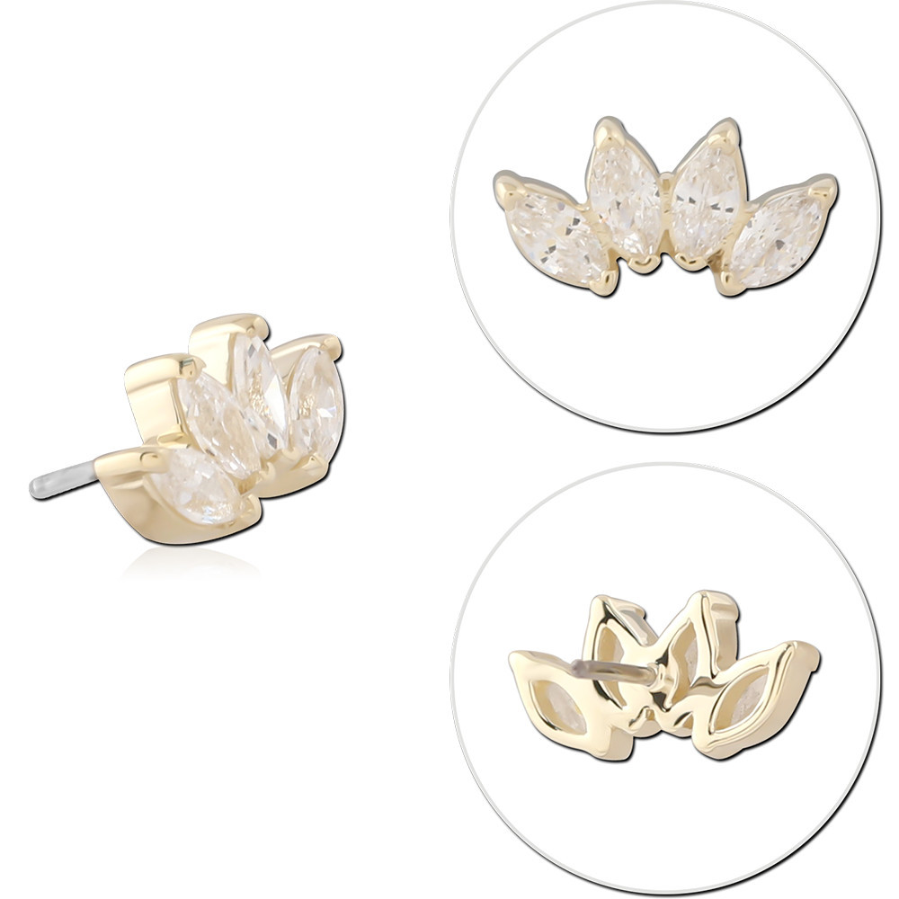 14K YELLOW GOLD TRIPLE MARQUISE GEM CLUSTER TOP WITH TITANIUM THREADLESS PIN
