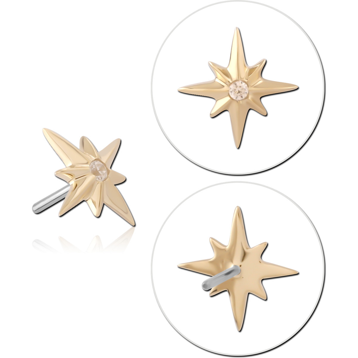 14K YELLOW GOLD TOP WITH TITANIUM THREADLESS TOP EIGHT POINT STAR GEM