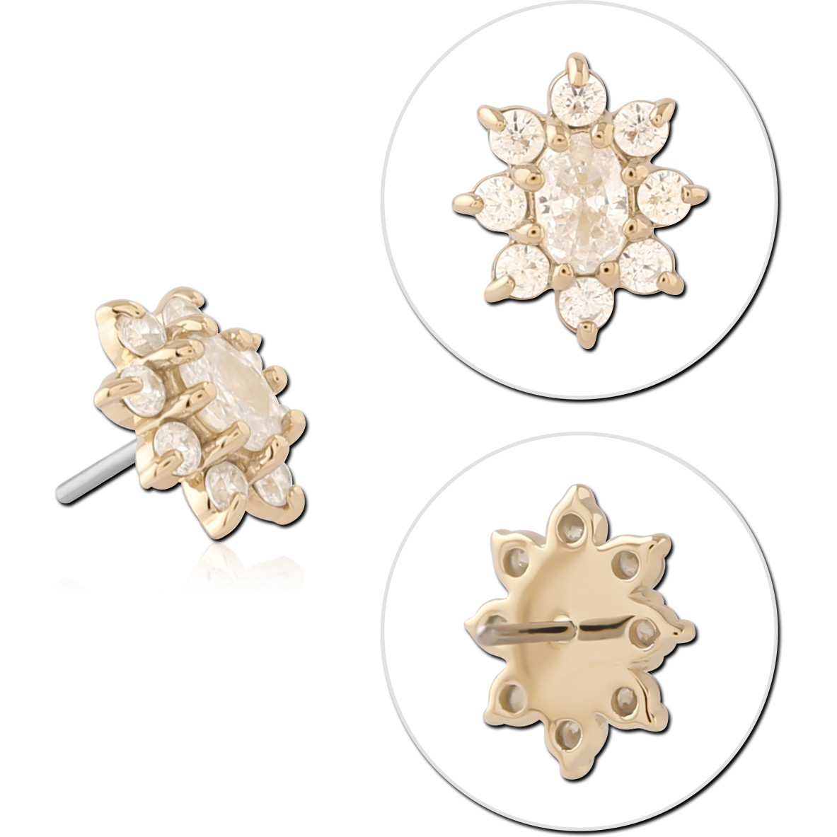 14K YELLOW GOLD TOP WITH TITANIUM THREADLESS PIN LOTUS MARQUISE GEM
