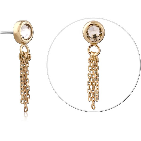 14K GOLD JEWELED ATTACHMENT TITANIUM THREADLESS PIN