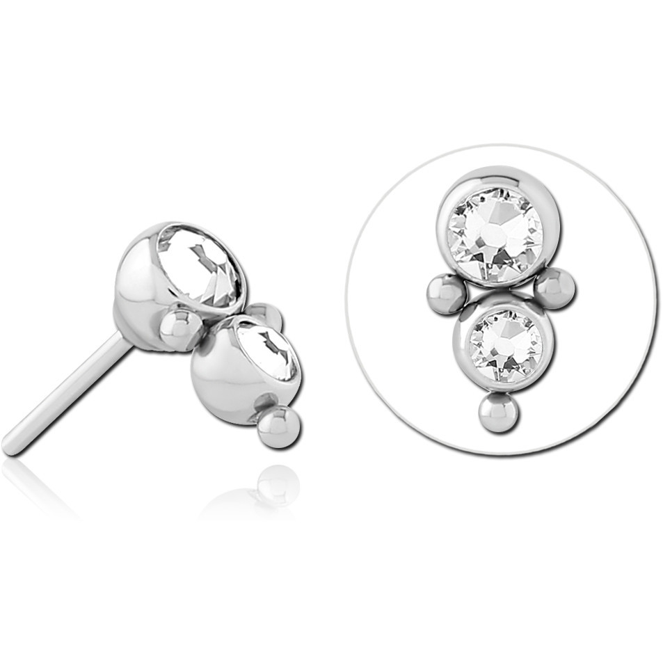TITANIUM GRADE 23 6AL-4V ELI-ASTM F136 THREADLESS ATTACHMENT DOUBLE CLEAR GEM CLUSTER