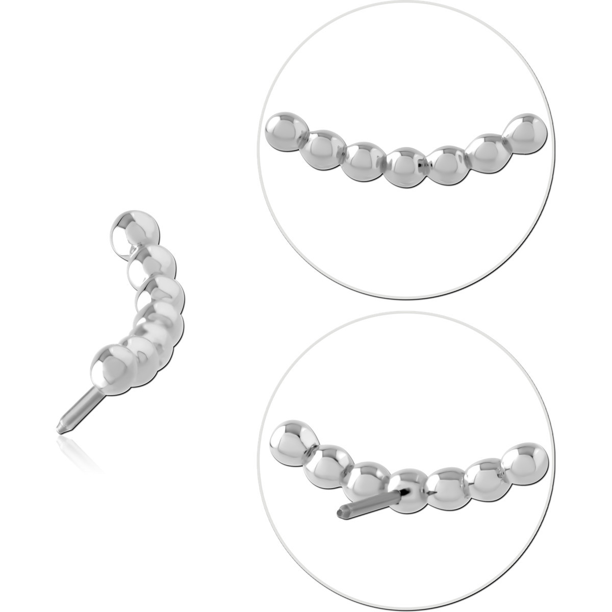 14K WHITE GOLD THREADLESS TOP BEADED ARC ROW POLISHED DESIGN