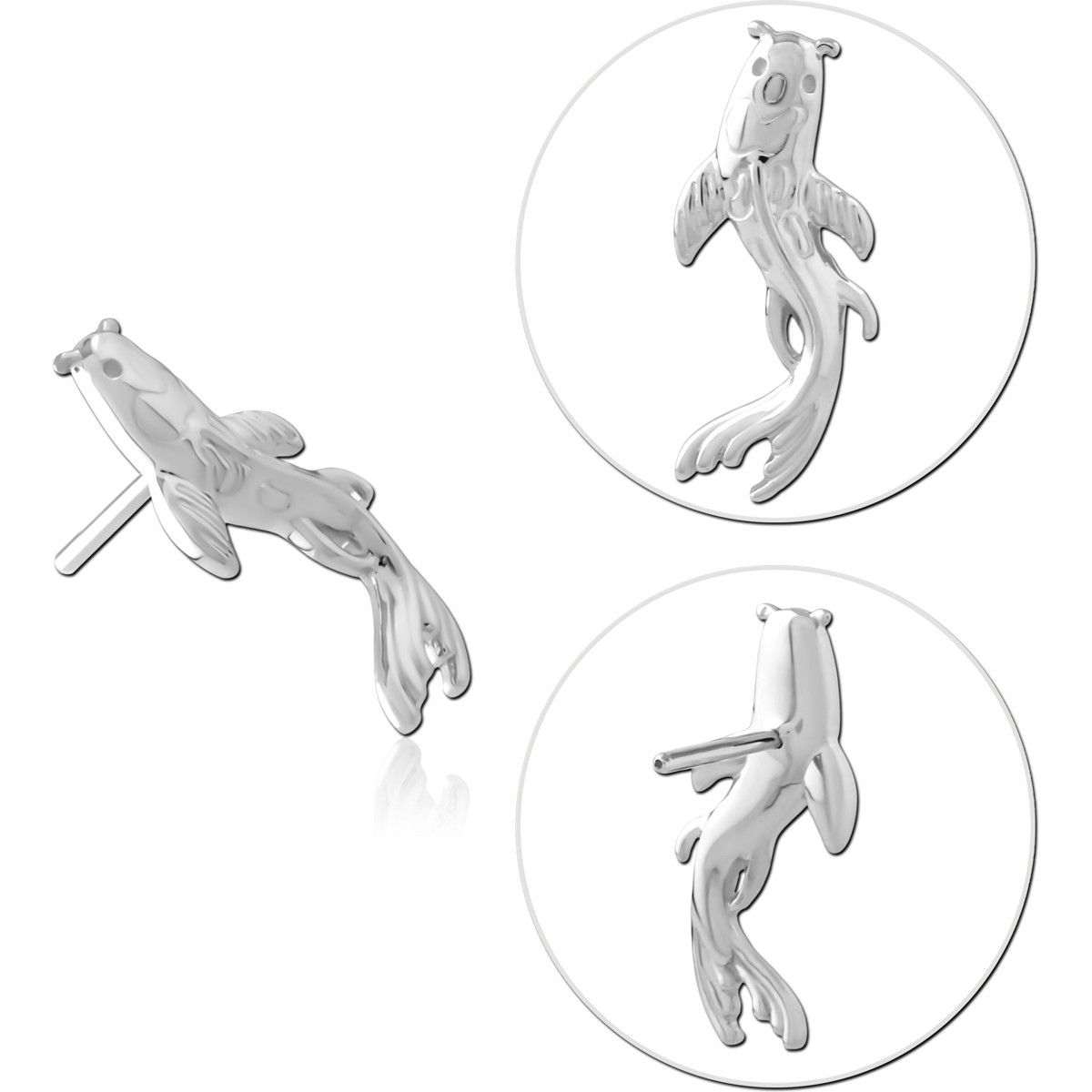 14K WHITE GOLD TOP WITH TITANIUM THREADLESS PIN KOI FISH LEFT