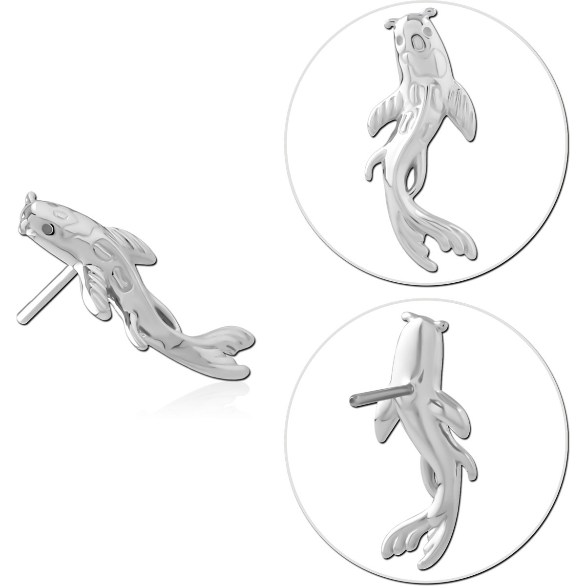 14K WHITE GOLD TOP WITH TITANIUM THREADLESS PIN KOI FISH RIGHT