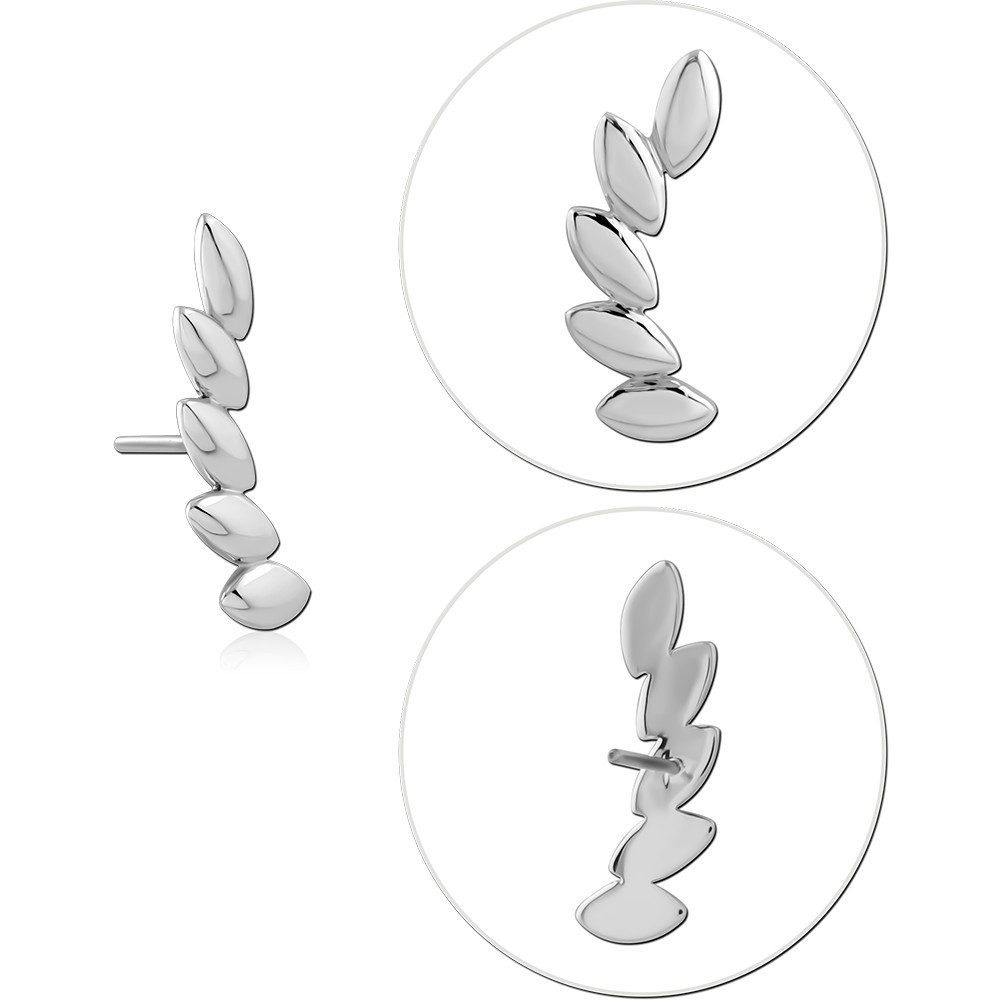 14K WHITE GOLD THREADLESS ATTACHMENT CURVED SMOOTH LEAF CLIMBER DESIGN